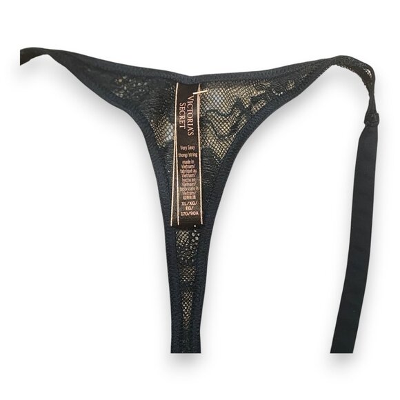 NWT Victoria Secret Green Ivy Lace Bombshell Bra and Thong Set w/Gold Accents - Picture 9 of 14